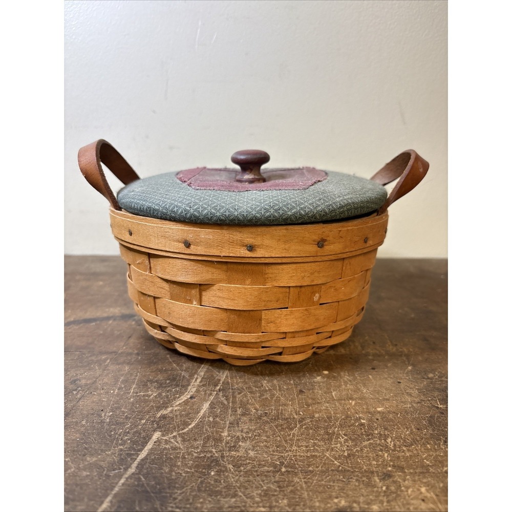 Vtg Longaberger Button Basket 15407 W/ Apple Lid & Plastic Liner